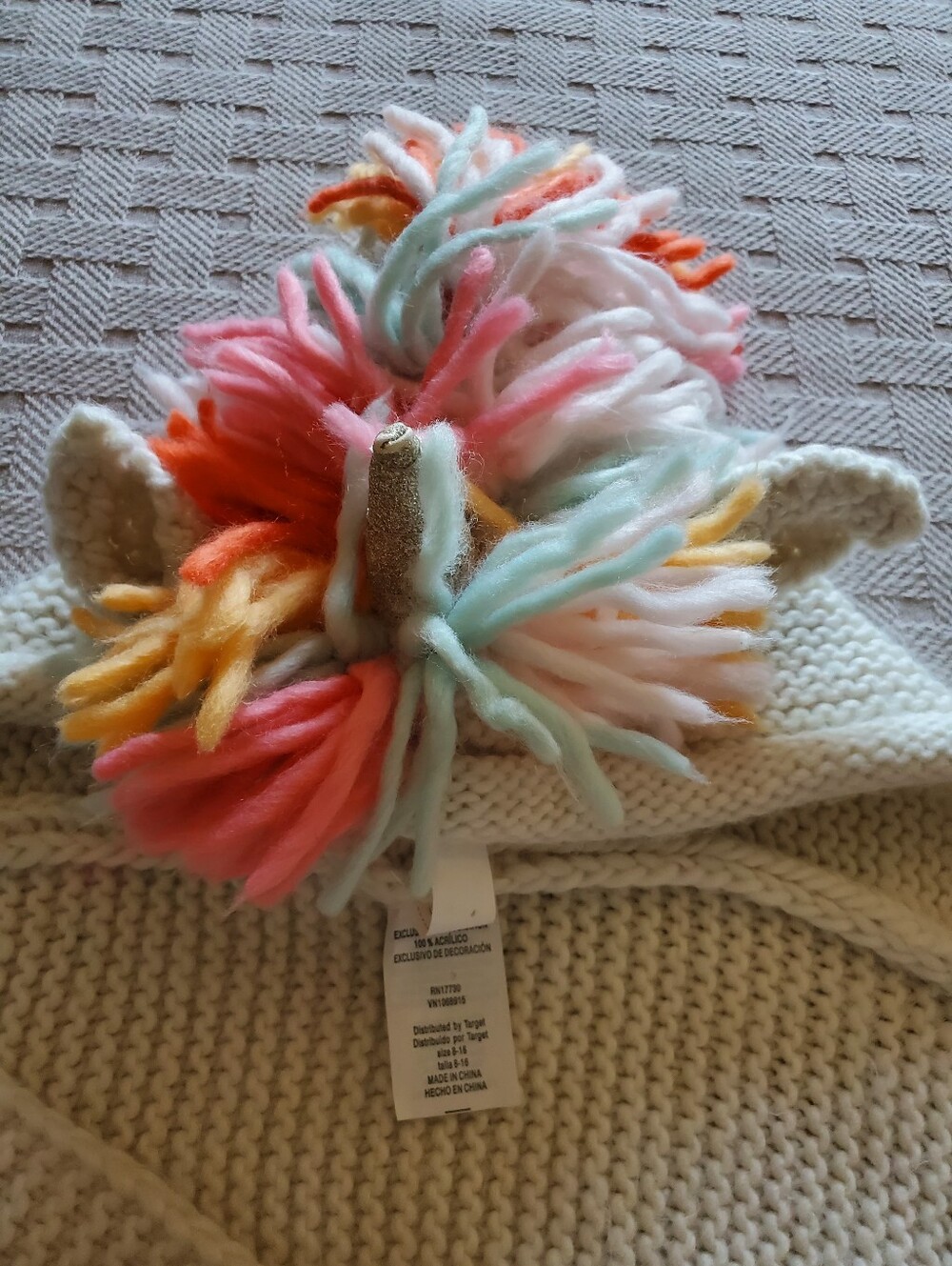 Cat & Jack Kids Unicorn Hood Scarf Knit Fringe Pockets Halloween Winter - Picture 5 of 12